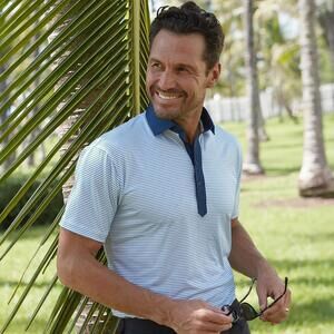 Men's Blue Striped Polo Shirt